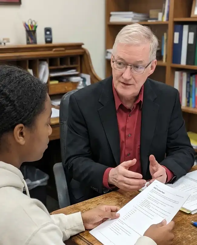 Dr. Donnelly reviewing ISEE Middle Level practice questions with a student